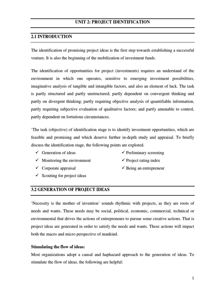Project Idea Identification Guide | PDF | Government Budget Balance ...