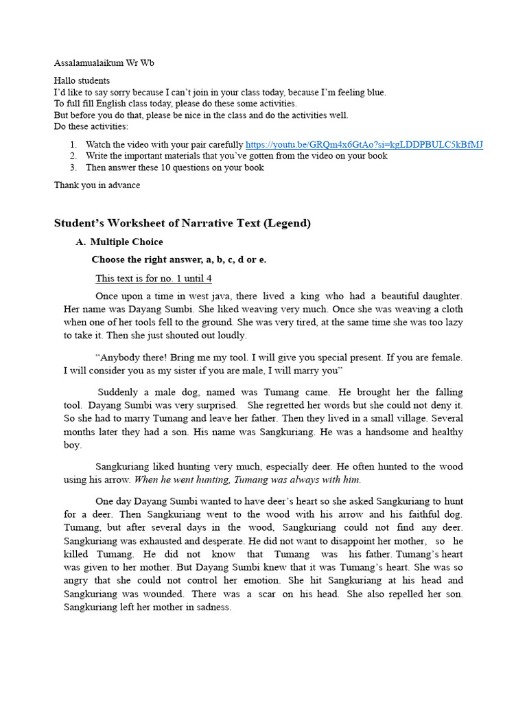 Narrative text exercise pdf