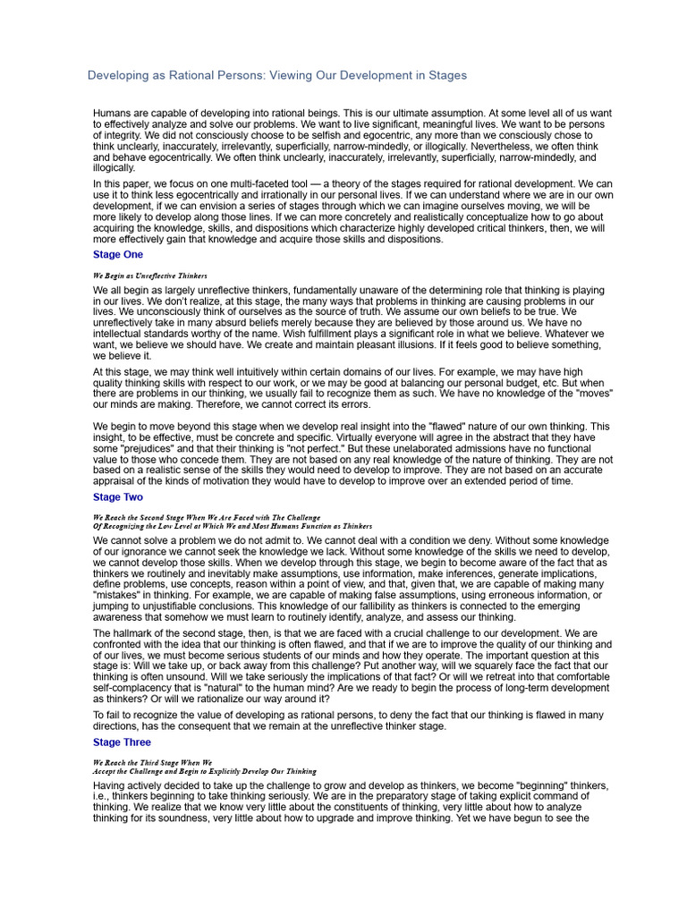 Developing As Rational Persons | PDF | Thought | Knowledge