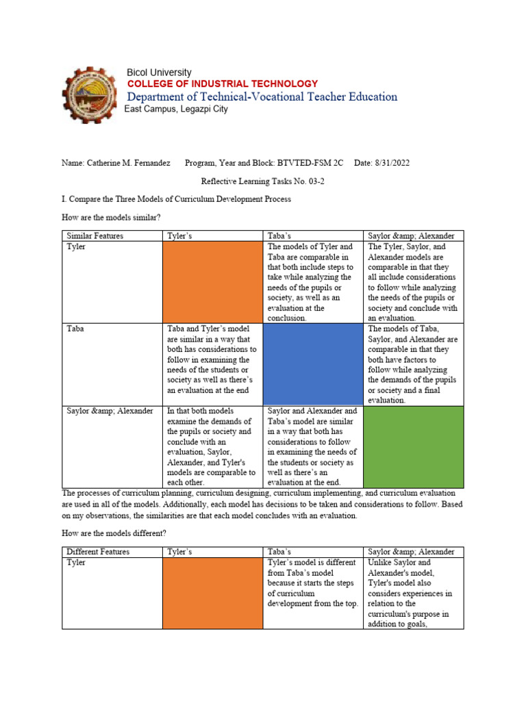 Comparing Curriculum Development Models | PDF | Curriculum | Experience