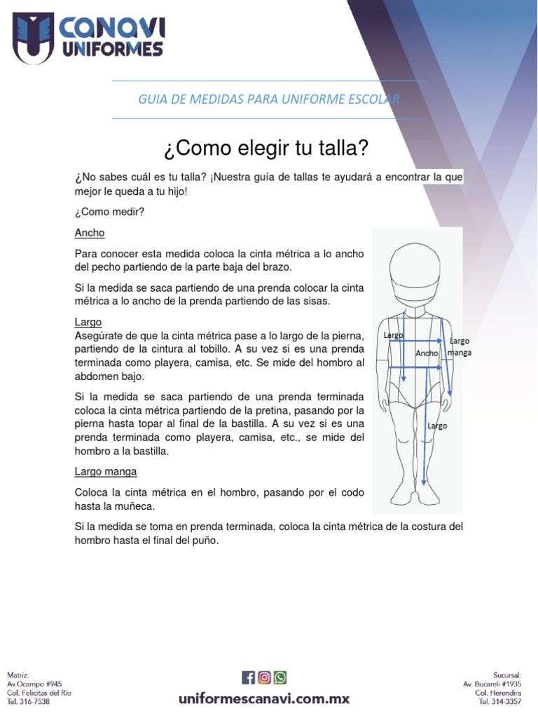 Guía de Tallas para Uniformes Escolares | PDF