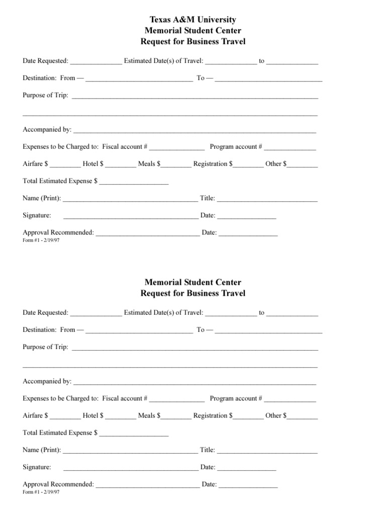 Business Travel Request Form | PDF | Business | Finance & Money Management