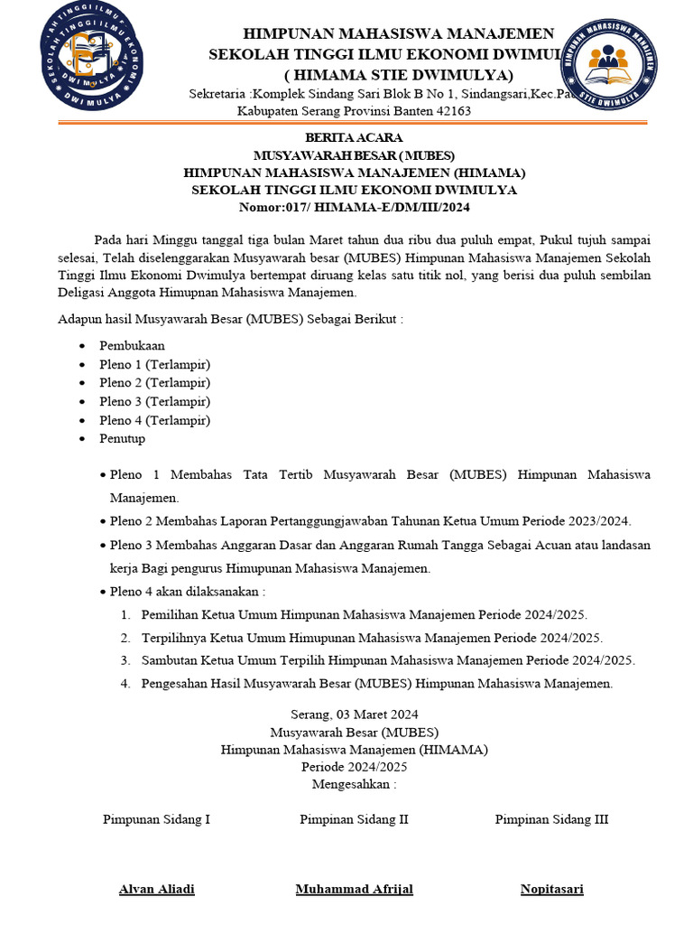 Berita Acara Mubes HIMAMA 2024 | PDF