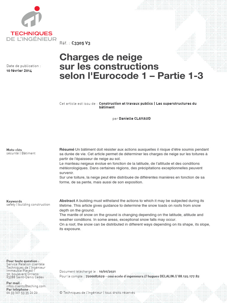 Charges de neige selon Eurocode 1 PDF Neige Phénomène d'hiver — free download