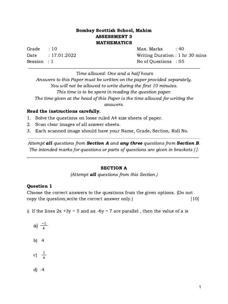 BSS Maths Assesment-1 | PDF | Cartesian Coordinate System | Triangle