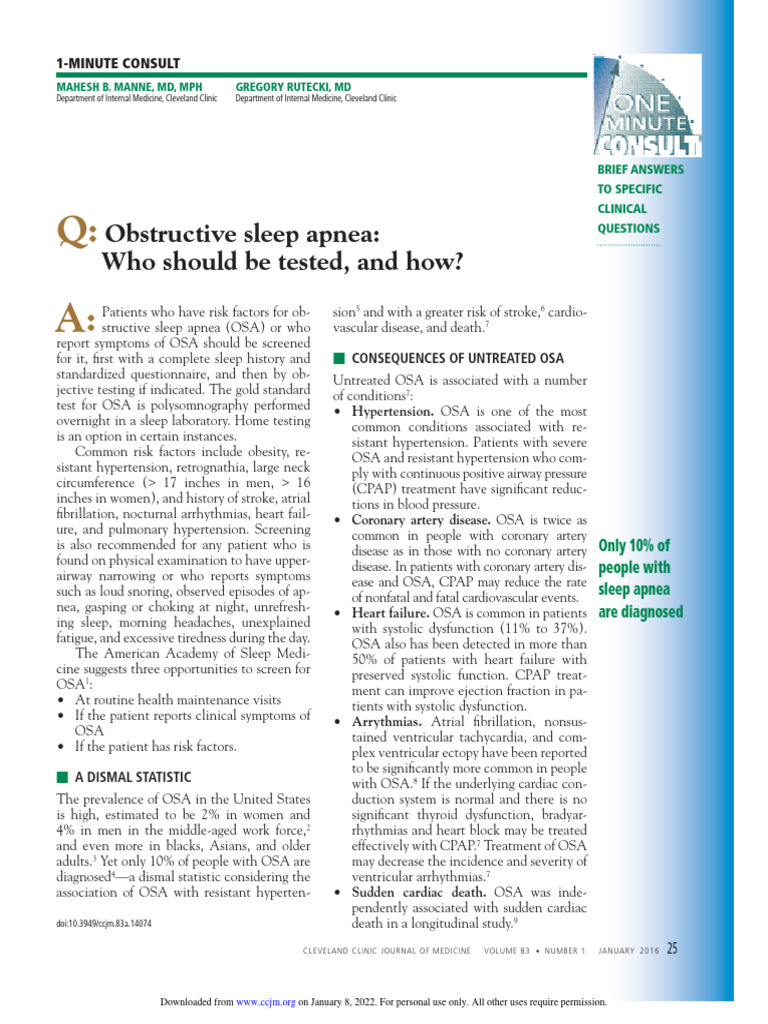 Obstructive Sleep Apnea Screening Guide | PDF | Sleep Apnea | Hypertension