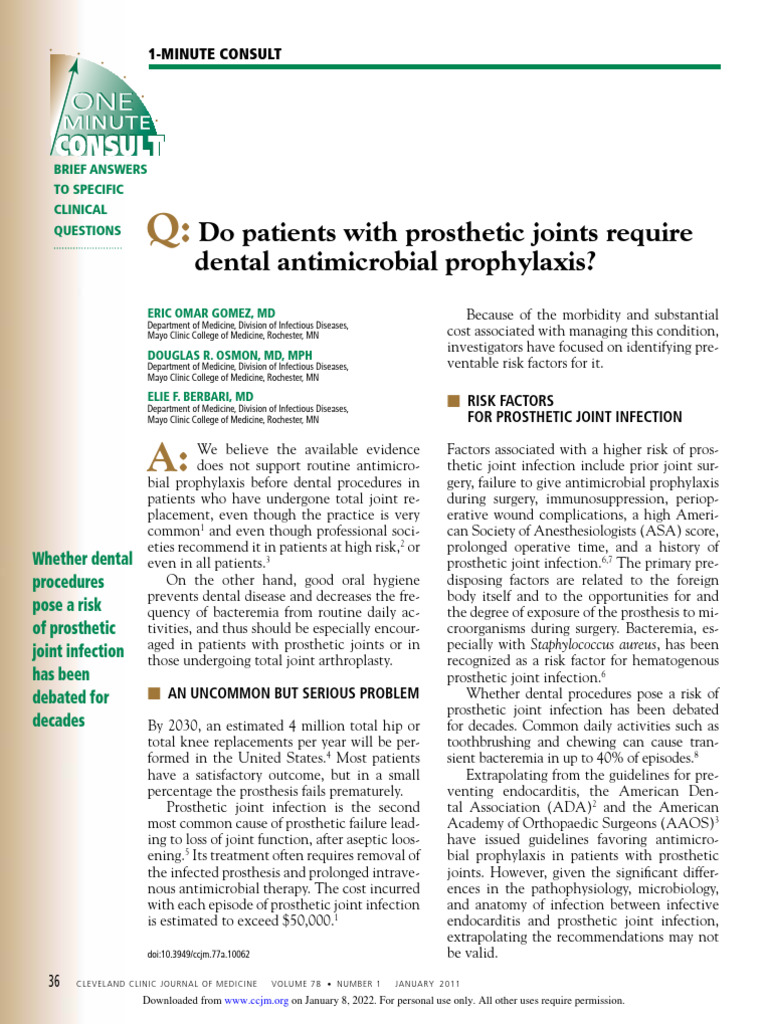 Do Patients With Prosthetic Joints Require Dental Antimicrobial