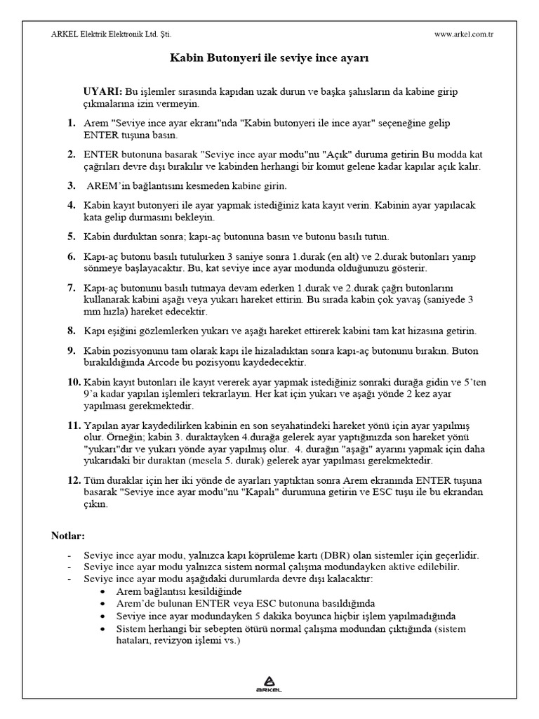 Instructions for level fine tuning using the cop command buttons en pdf