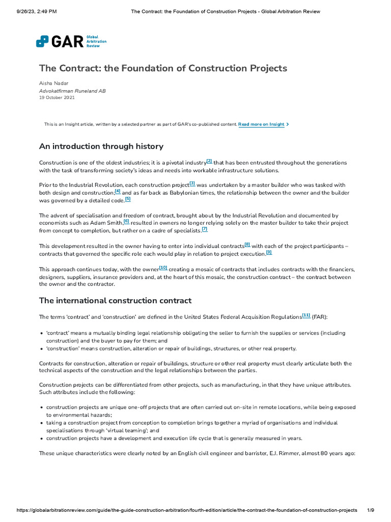The Contract The Foundation Of Construction Projects Pdf Risk