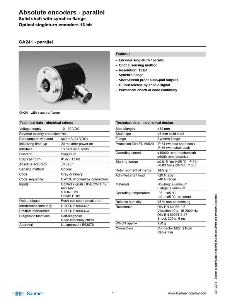 13-Bit Optical Singleturn Encoder | PDF | Bit | Electrical Engineering