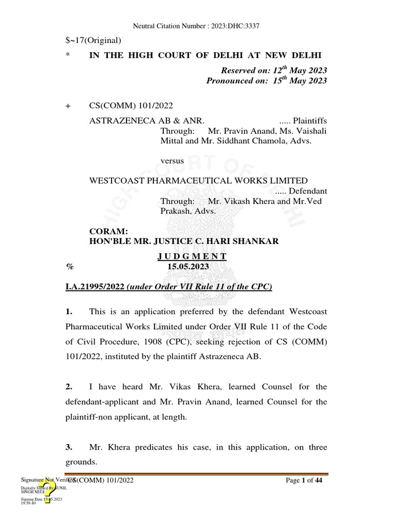 Quia Timet Action in AstraZeneca Case | PDF | Patent | Glossary Of ...