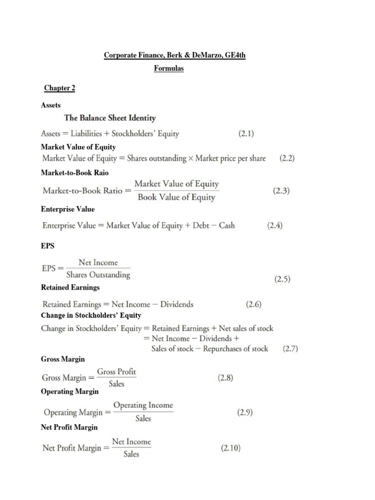 Corporate Finance Formulas and Concepts | PDF | Cost Of Capital ...