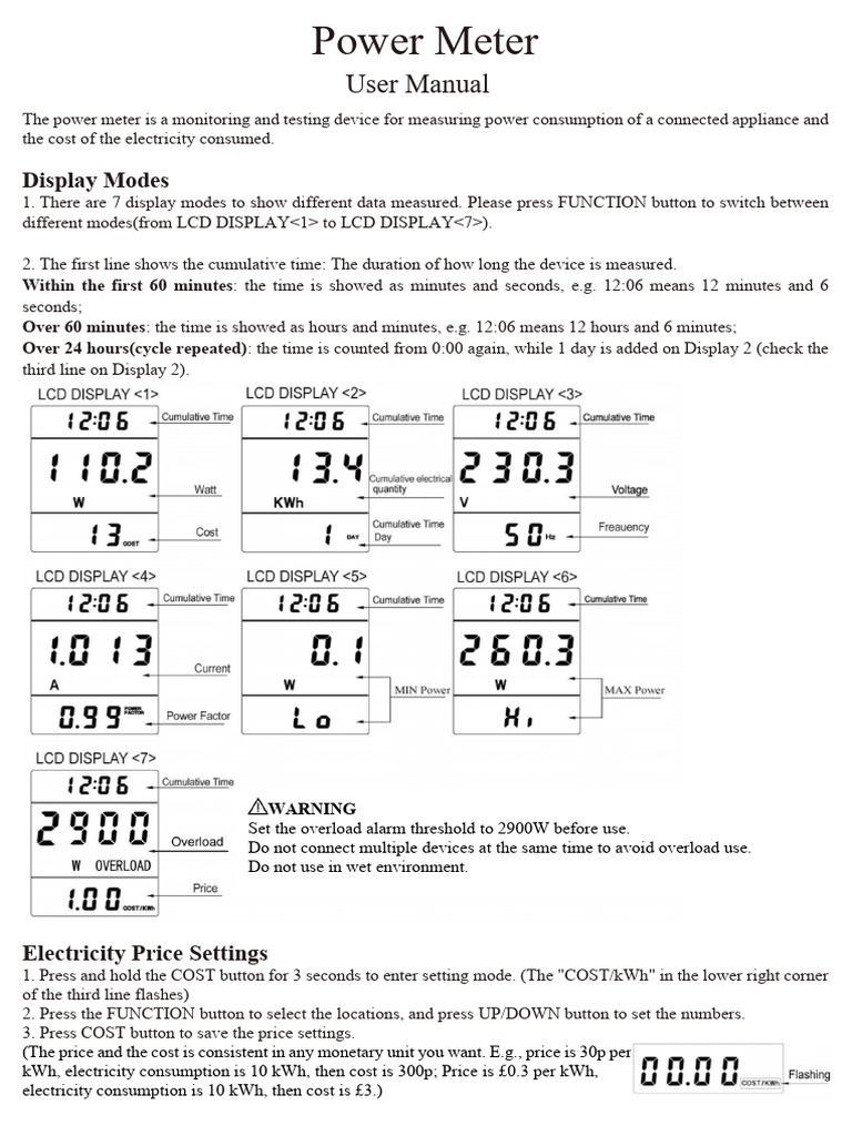 ZJ LCD-BT01 Power Meter Manual | PDF | Backlight | Electric Power