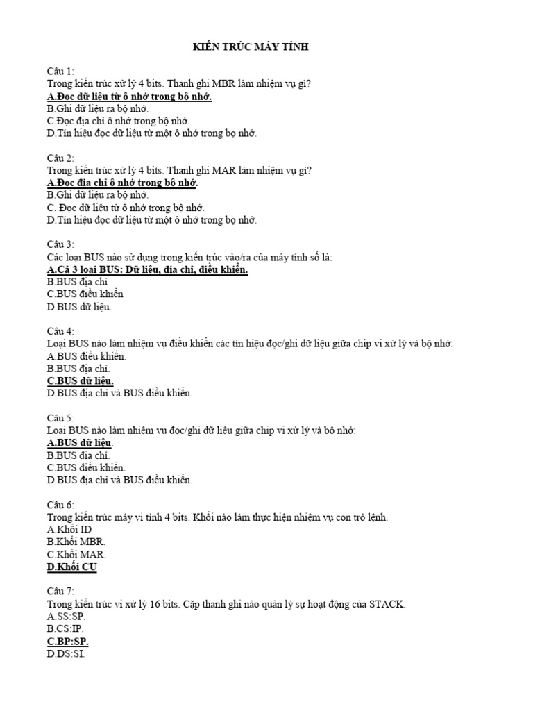 45 Câu KTMT | PDF