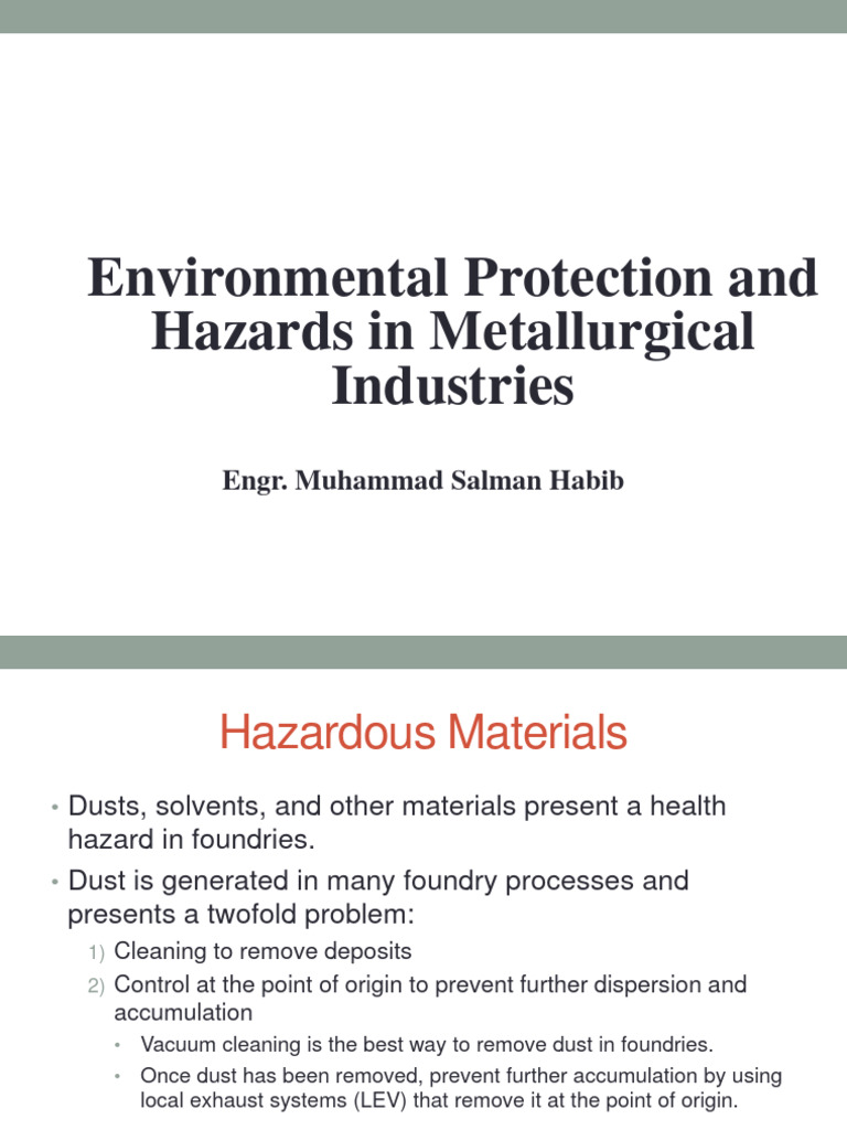 Industrial and Enviornmental Safety For Metallurgical Industries PDF Foundry Hazards
