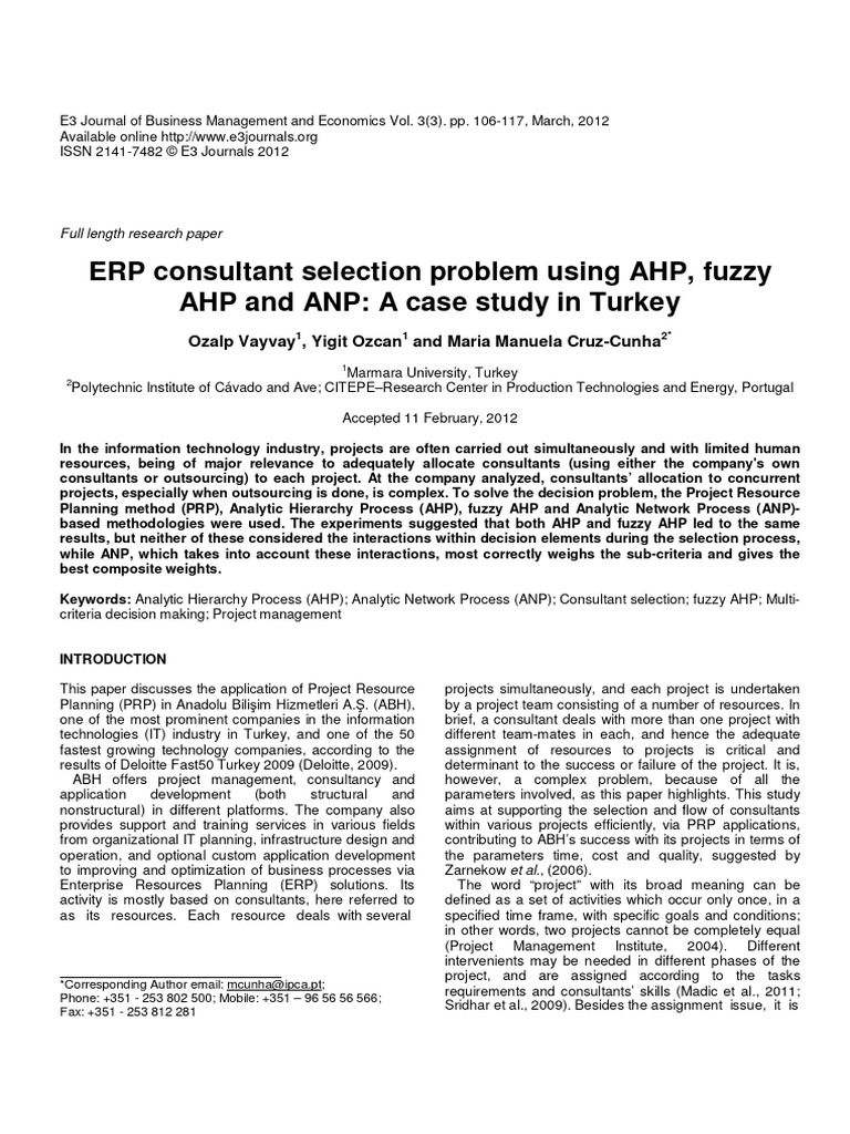 ERP Consultant Selection in Turkey | PDF | Fuzzy Logic