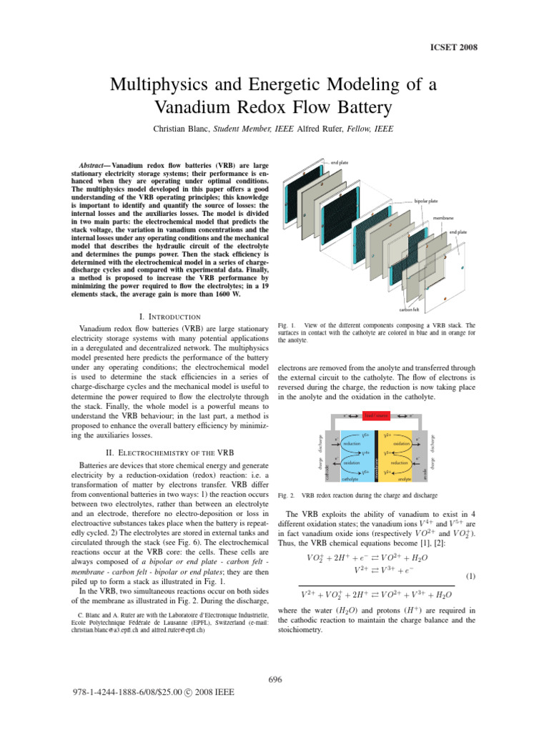 2008 Multiphysics and Energetic Modeling of A Vanadium Redox Flow ...