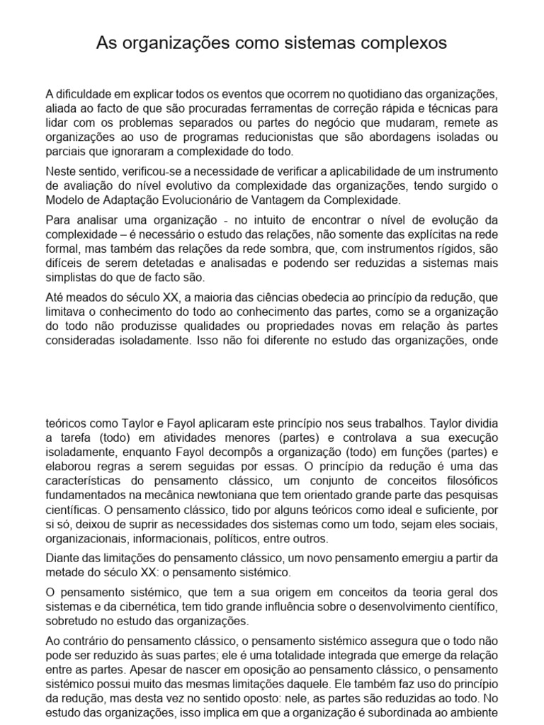 Avaliação da Complexidade Organizacional | PDF | Pensamento | Complexidade