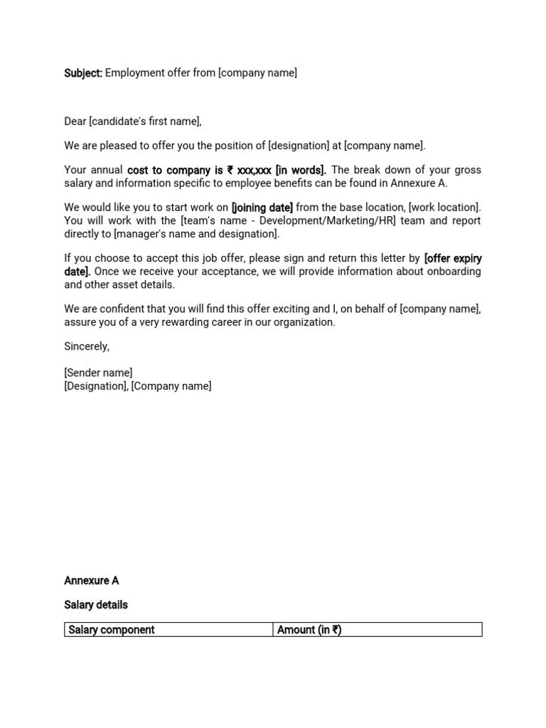 Standard - Job - Offer - Letter - Template 2 | PDF | Employment | Salary