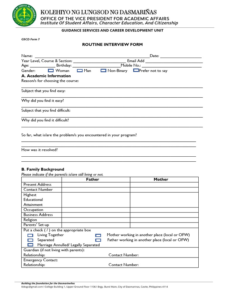 Routine interview form pdf