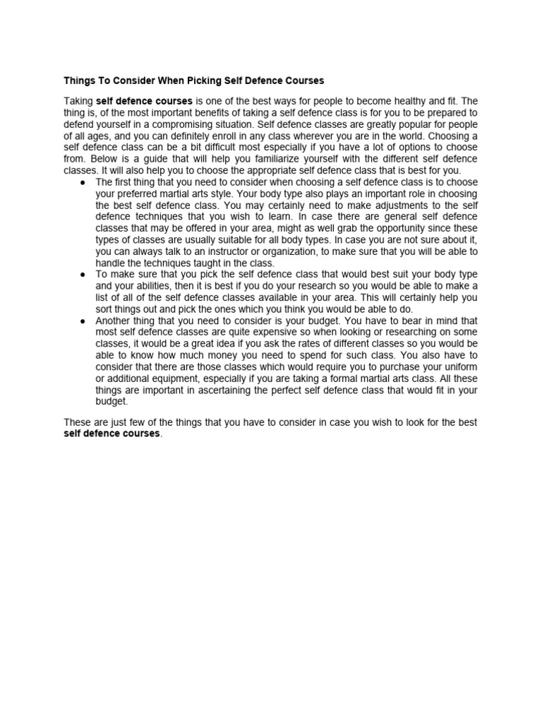 Self Defence Courses Pdf Self Defense Cognition
