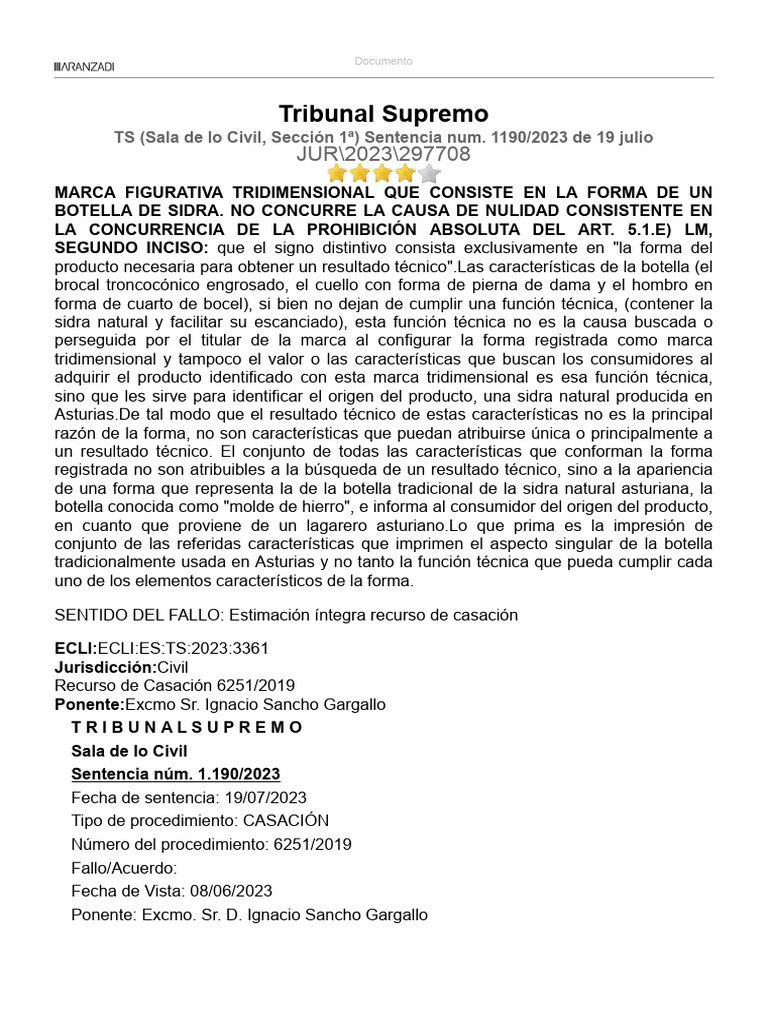 TS (Sala de Lo Civil, Sección 1 ) Sentencia Num. 1190-2023 de 19 Julio