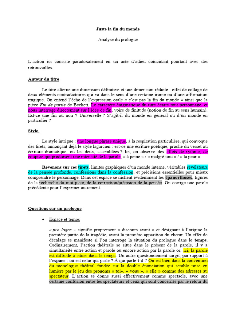 Copie de BAC Extrait 1 Prologue ANALYSE | PDF | Phrase | Samuel Beckett