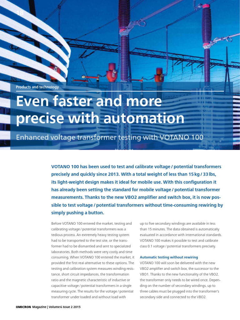 VOTANO 100: Advanced Transformer Testing | PDF | Transformer | Calibration