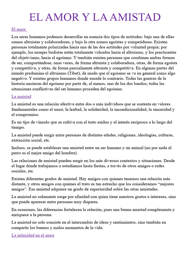 Amor y amistad: conceptos y relaciones | PDF | Amor | Altruismo