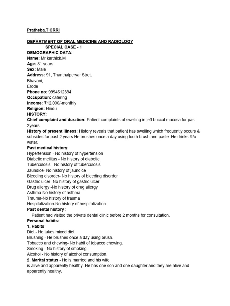 Oral Medicine and Radiology Long Case-1 | PDF | Medical Specialties ...