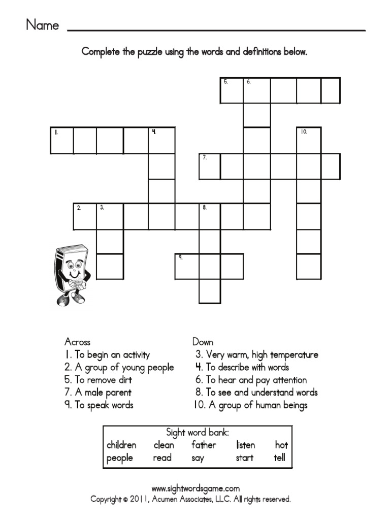 Sight Word Crossword Puzzle | PDF