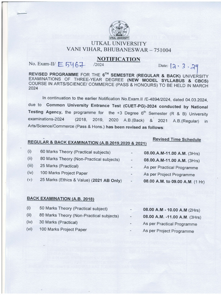 Revised +3 Degree 6TH Sem - Programme-2024 | PDF | Science