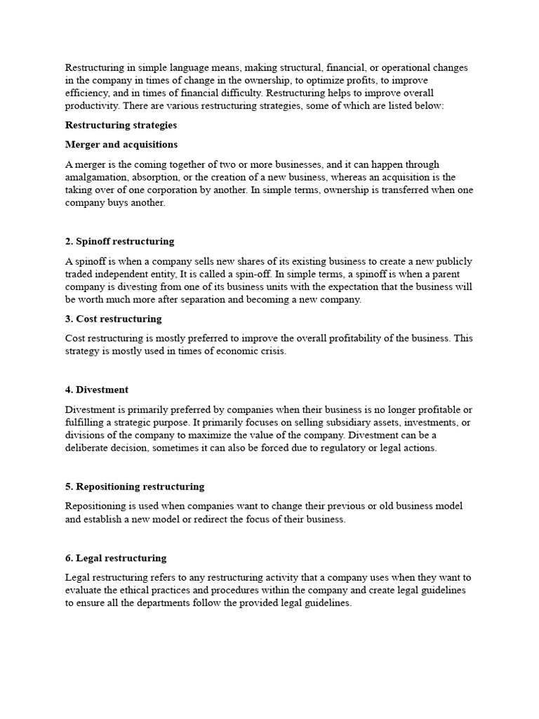 Restructuring Strategies Explained | PDF | Mergers And Acquisitions ...