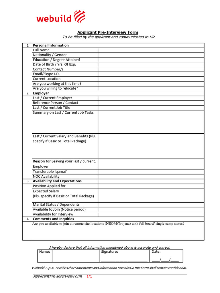 01. Pre Interview Form | PDF