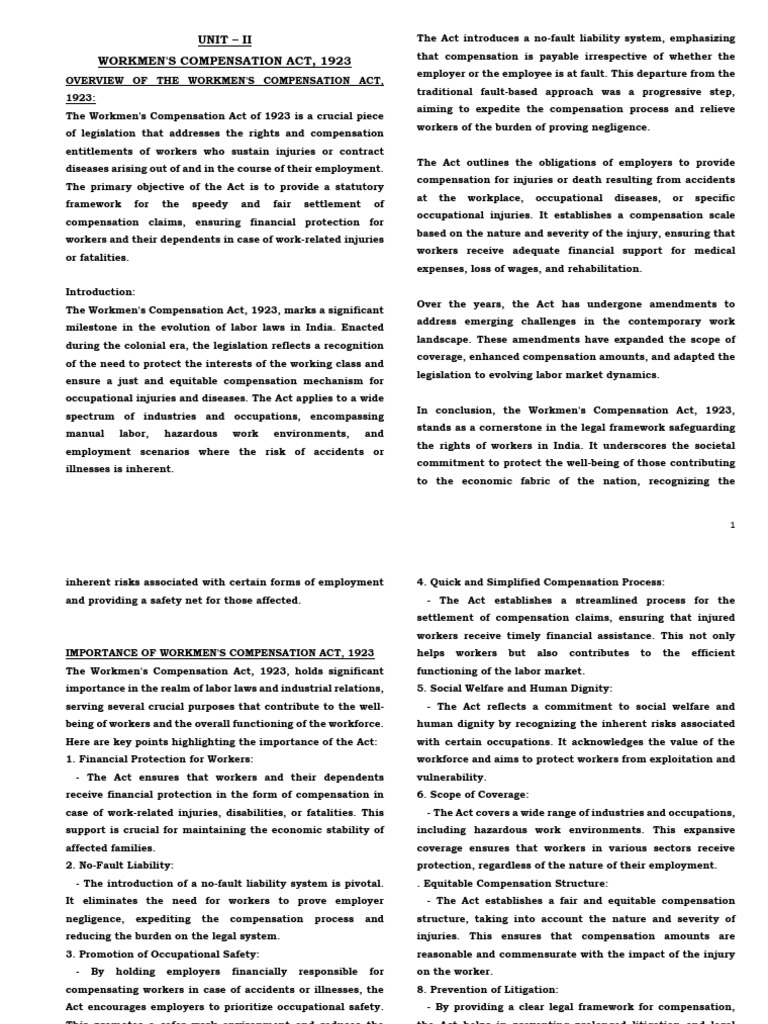 Workmen's Compensation Act Overview | PDF | Workers' Compensation ...