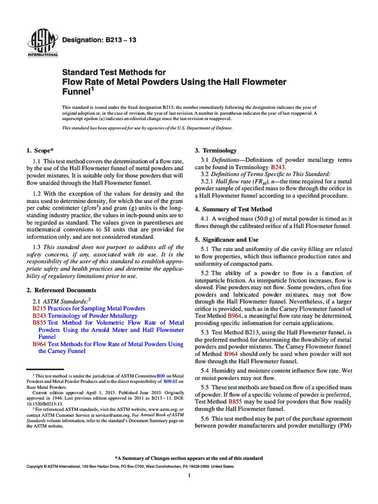 Hall Flowmeter Test for Metal Powders | PDF