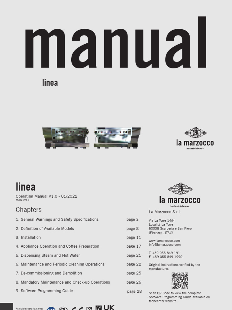 La Marzocco Linea Manual | PDF | Boiler | Ac Power Plugs And Sockets