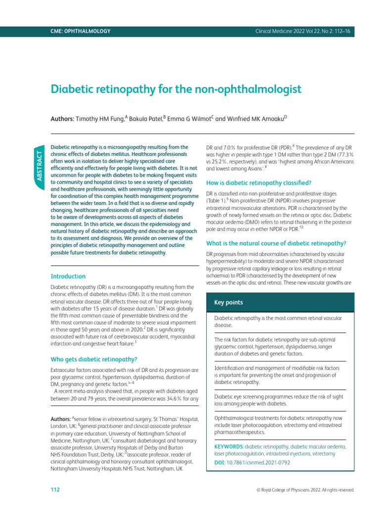 Diabetic Retinopathy Overview for Clinicians | PDF | Vision | Epidemiology