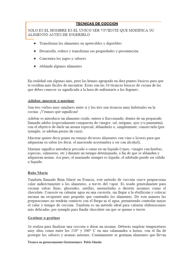 Tecnicas de Coccion | PDF | Cocinando | Estofado
