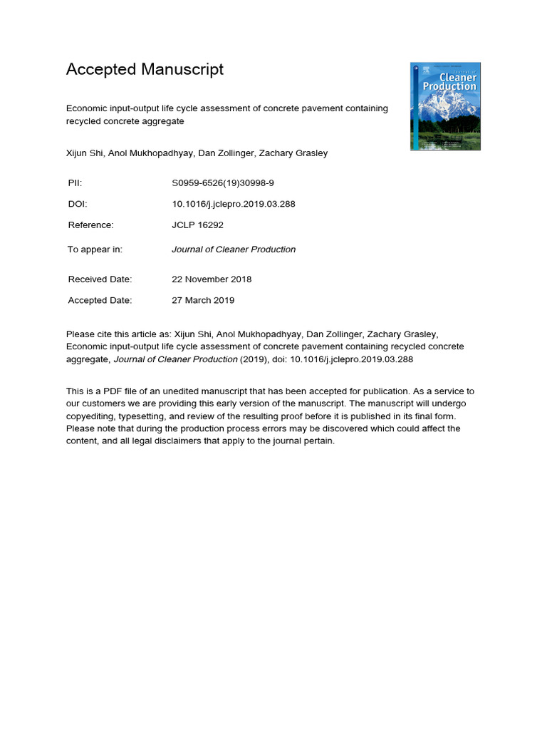 Economic Input-Output Life Cycle Assessment of Concrete Pavement ...