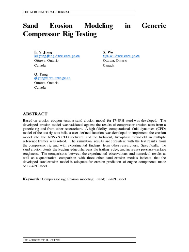 Sand erosion modeling in generic compressor rig testing | PDF | Airfoil ...