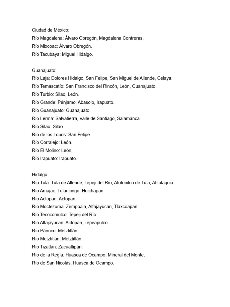 Ríos Principales de México por Estado | PDF | México