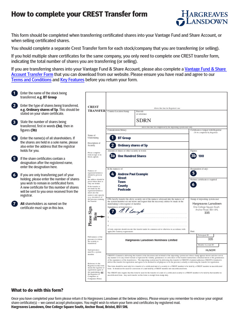 Crest Transfer Form PDF Stocks Business Law