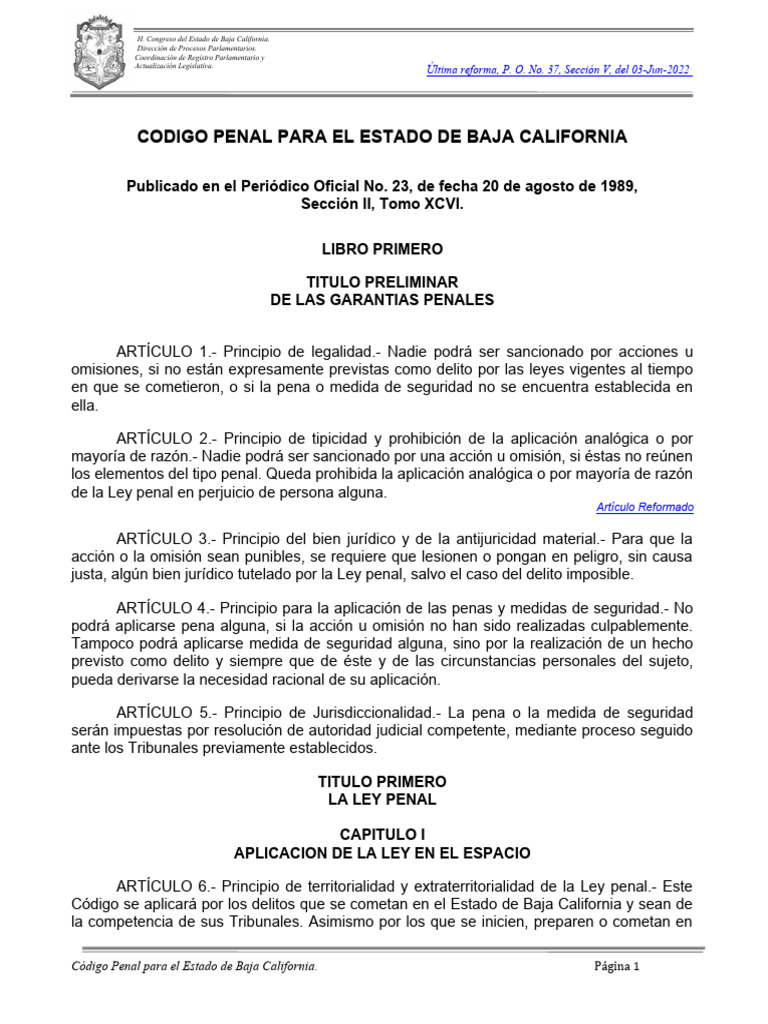 Código Penal de Baja California 2022 | PDF | Derecho penal | Castigos