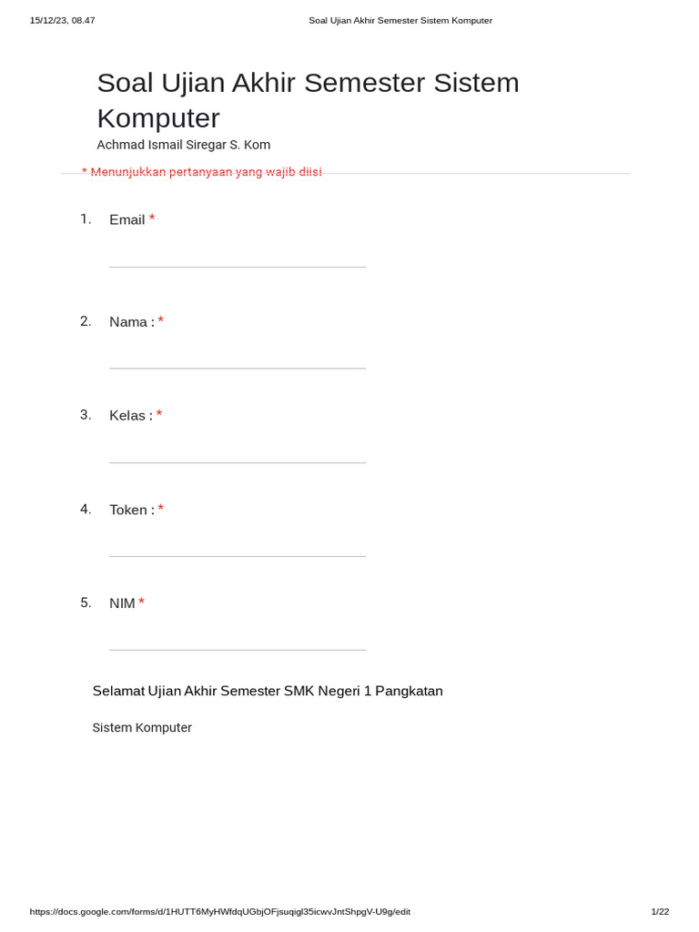 Soal Ujian Akhir Sistem Komputer | PDF | Metode & Bahan Ajar ...