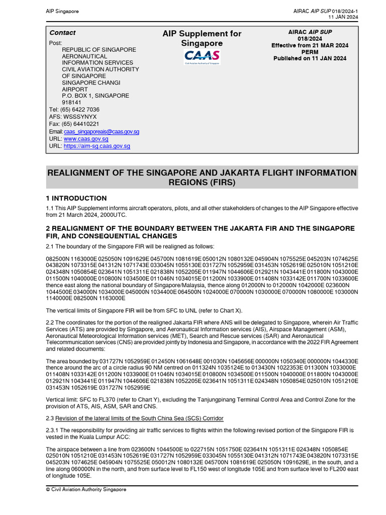 Singapore AIP Supplement 018/2024 | PDF | Search And Rescue | Aerospace