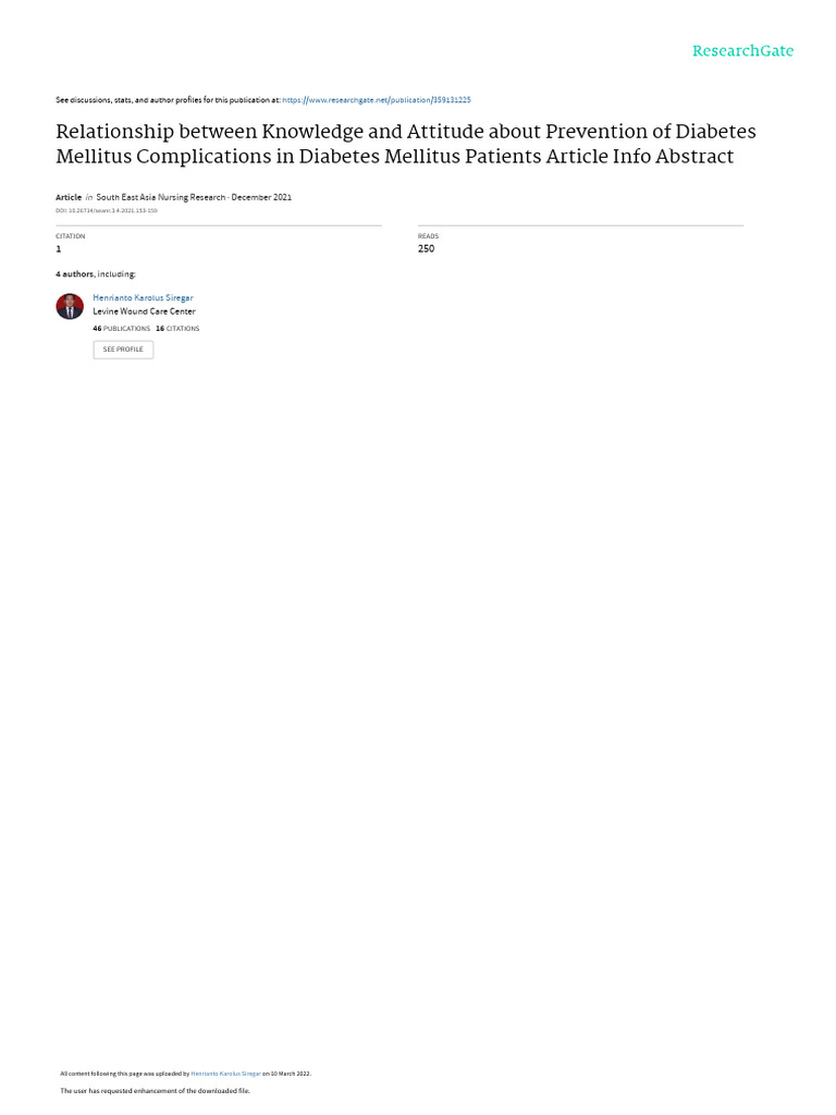 Diabetes Knowledge and Attitude Study | PDF | Diabetes | Complication ...