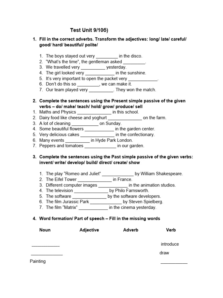 Test Unit 9.docx 8odd. April 2015 | PDF | Adverb | Verb