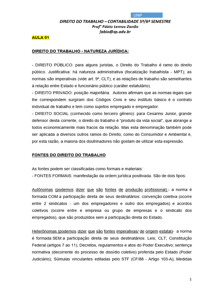 Natureza Jurídica do Direito do Trabalho | PDF | Terceirização | Lei ...