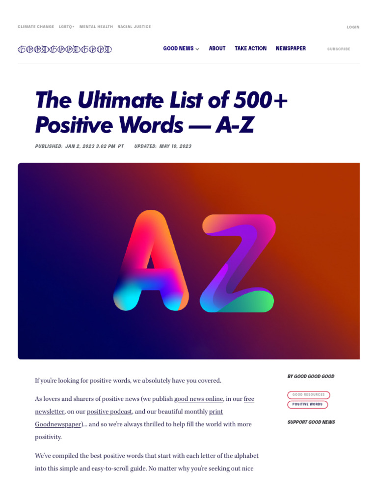 The Ultimate List of 500+ Positive Words — A-Z | PDF